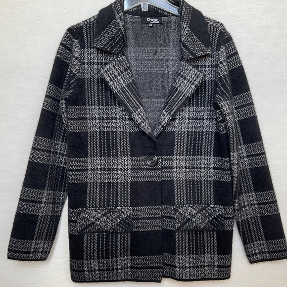 Sweater Coat Orange Fashion Village Plaid Black Grey Knitted Blazer Cardigan S/M - Picture 2 of 16